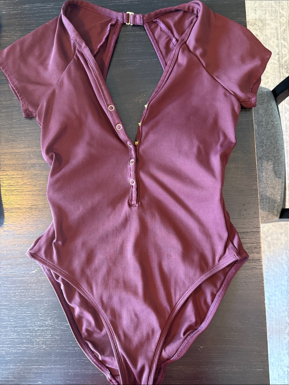 Robin Piccone Ribbed One-Piece Swimsuit in Burgundy